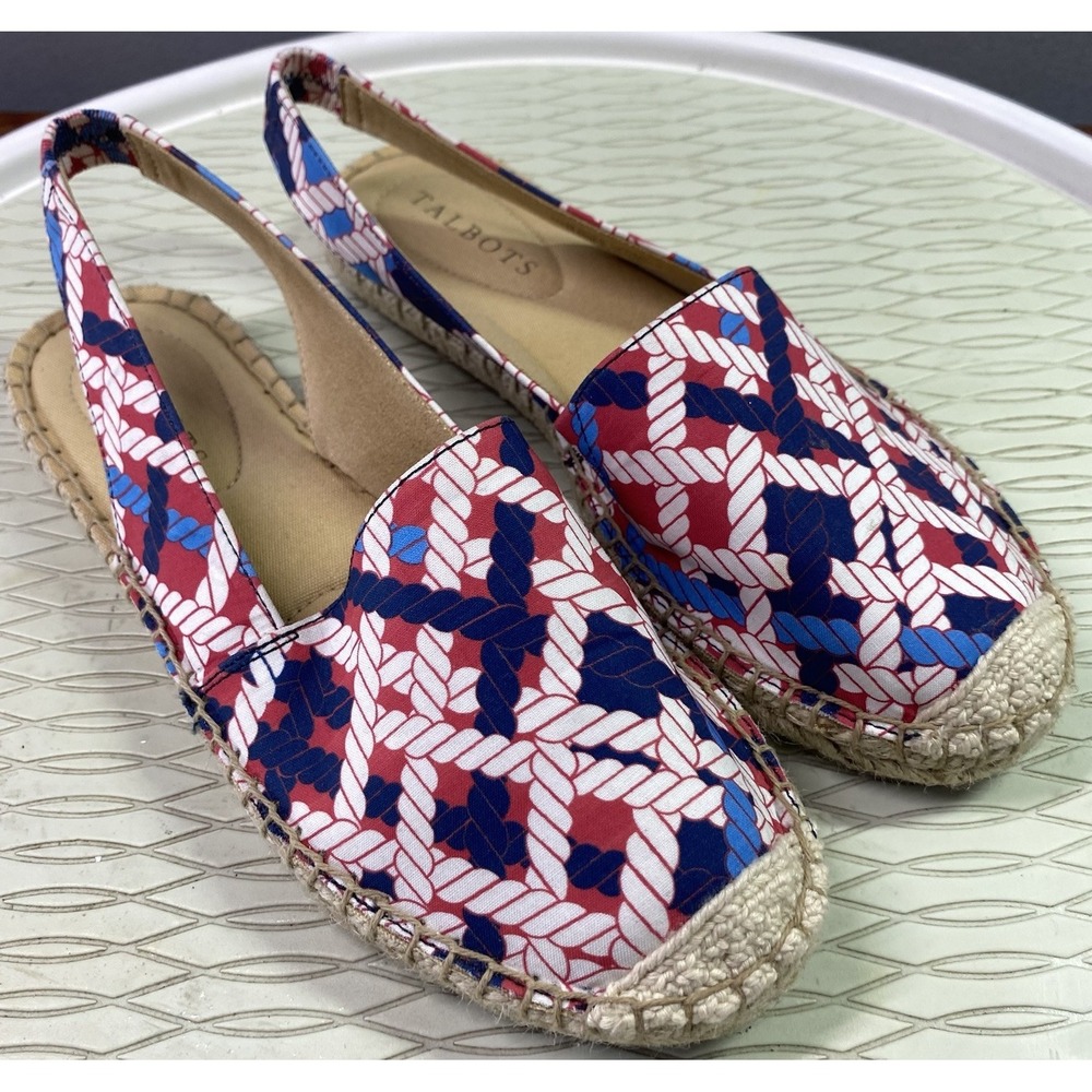 Talbots Women's Izzy Slingback Espadrille‎ Flats Sandals Red/White&Blue Sz. 5.5
